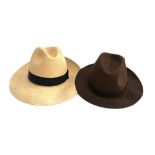 An Olney genuine panama hat, size 7, together with a Herbert Johnson brown felt racing trilby