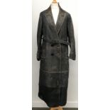 A Berryware double breasted leather coat, wool lined, with belt, 26-28" inch chest