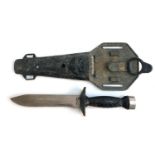 An Aqualung 'Sea Hawk' diver's knife, the blade 18cm long, part serrated, in plastic sheath
