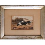 Coursing interest, 19th century British school, a small watercolour of two greyhounds coursing a