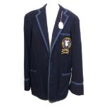 A navy wool boating blazer tailored by Ball & Welch, Melbourne, bearing the crest of the Melbourne