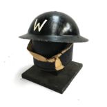 WWII interest: an air raid warden's helmet, marked W front and rear