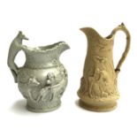 An Edward Walley, Cobridge, jug with classical scenes; together with one other with fox handle and