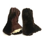 A pair of vintage fur and leather driving gauntlets