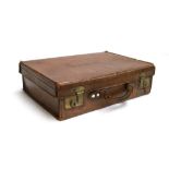 Two gents leather suitcases, the tops both monogrammed A.W.P, 50cmW and 46cmW