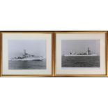 A pair of black and white images of naval warship R82, each 20x24cm