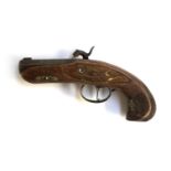A Derringer of Philadelphia percussion pistol, brass inlay, octagonal barrel, walnut