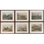 After John Leech, a set of six coloured engravings depicting humourous fox hunting scenes, each