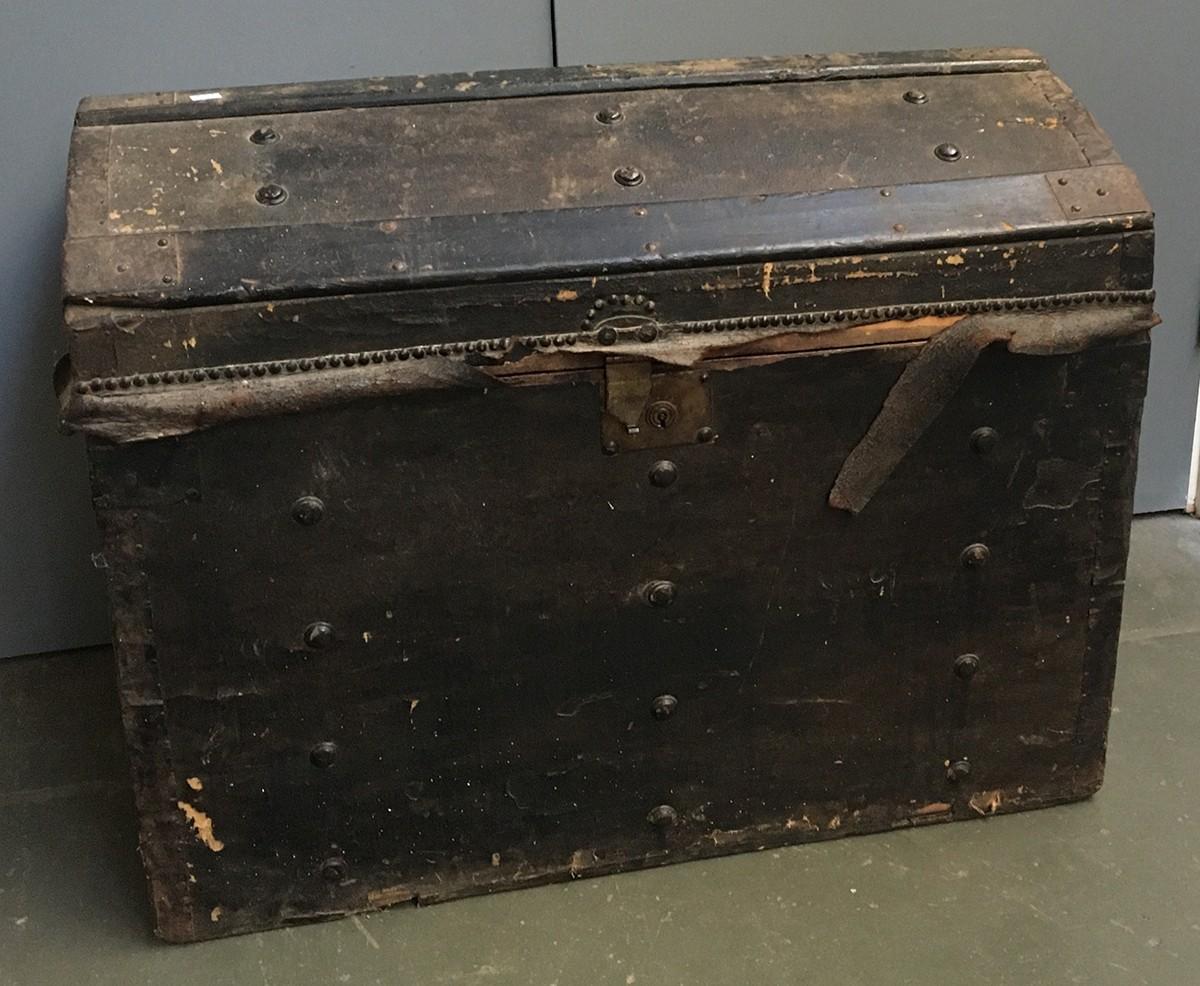 An Alex Mearns Trunk & Harness Maker, Aberdeen, late Victorian pine canvas and leather domed