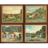 After Charles-Fernand de Condamy (circa 1855 - 1913), four coloured prints of hunting scenes, framed