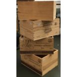 Four wooden wine boxes