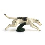 A cold painted bronze car mascot in the form of a galloping foxhound, approximately 16cm long
