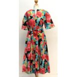 A vintage Jean Muir cotton dress, button front, with padded shoulders and belt, size 12