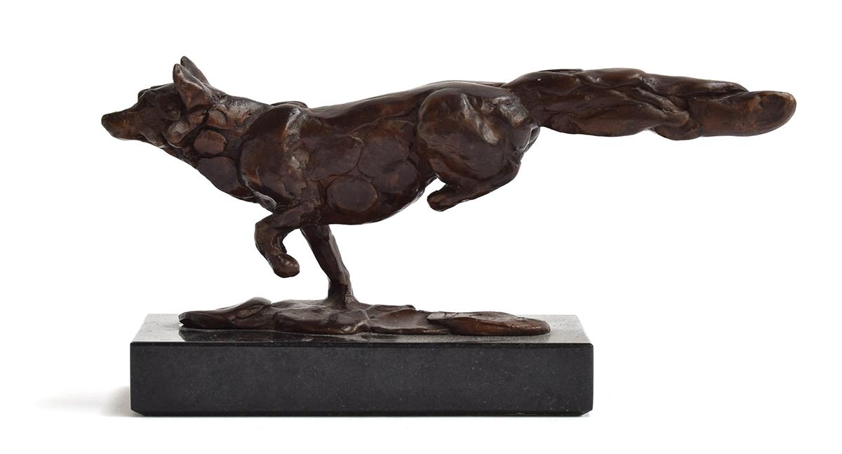 Mark Coreth (born 1958), Running fox, bronze signed and numbered 1/9, mounted to a black marble - Image 2 of 3