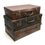 A gent's leather suitcase, marked L.D. to top; together with two others (3)