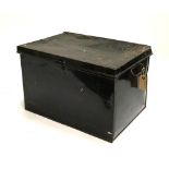 A black metal deed box with side handle, 50x34x34cm
