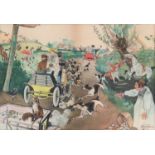 Stuart Travis (1868-1942), The Interrupted Hunt, hand coloured print, 36.5x53.5cm