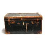 An early 20th century leather and canvas travel trunk with London & South Western railway