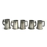 Five pewter tankards relating to Eridge Hunt puppies walked in the 1960s, and later Portman Hunt