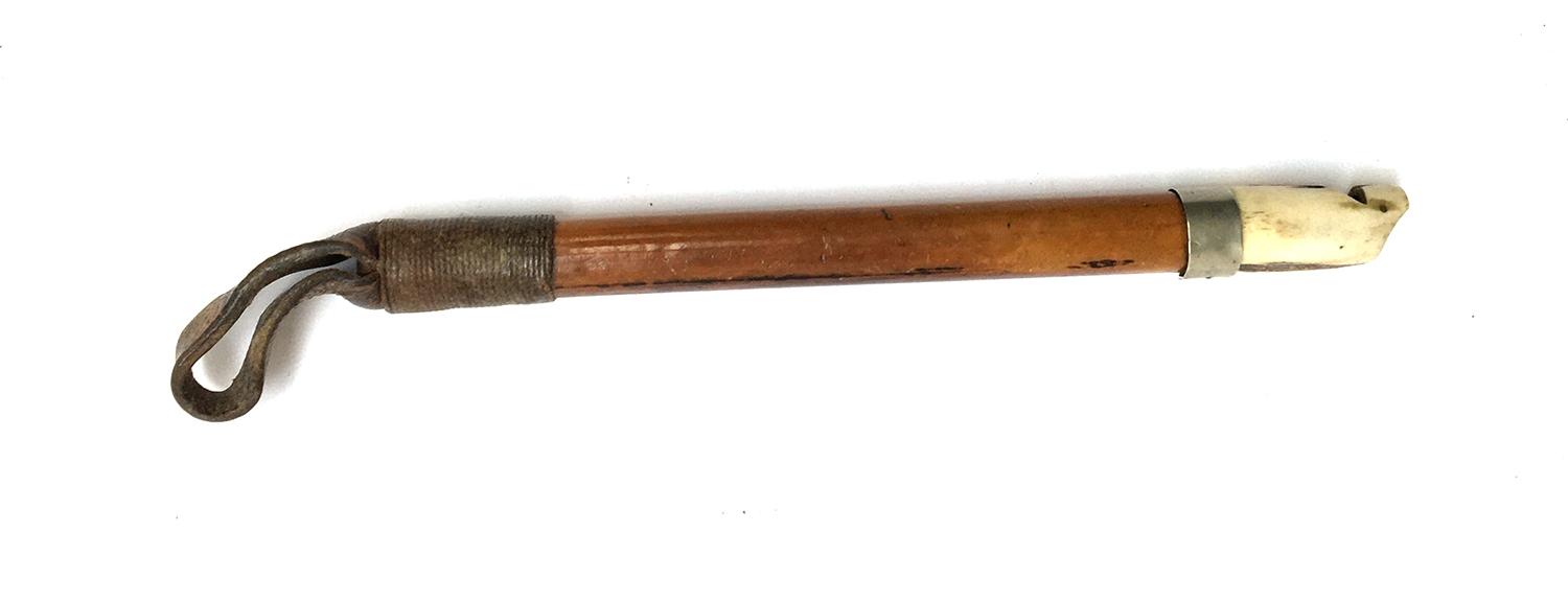 An interesting hunting whip, possibly for Beagling with bamboo shaft, metal collar and antler