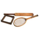 A vintage Slazenger's Ltd Doherty tennis racket in press; together with an A. Clay & Son