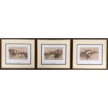 By and after Cecil Aldin, three framed and mounted steeplechase prints, 20x25cm