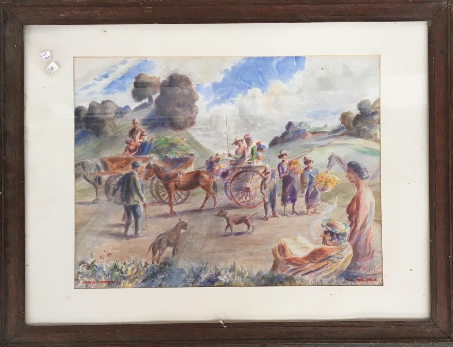 Geo. Woolridge, 'Gypsy Meeting', watercolour on paper, 35x46cm