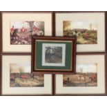 A set of four prints depicting scenes of foxhunting, each 16.5x24cm; together with a small framed