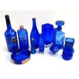 A small lot of blue glass