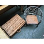 A wicker picnic hamper together with a wicker child's chair