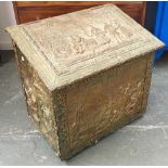 A log box decorated with chased metal scenes, 57cmW