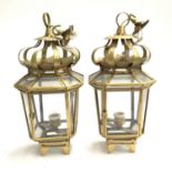 Two brass hanging lanterns, each approx. 40cmH