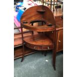 A Regency mahogany corner washstand, with undershelf and drawer, 104cmH