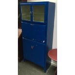 A blue painted 1950s kitchen unit, 76x38x172cmH