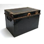 A large metal deed box, the loop handles marked 'Milners, Liverpool', 46x31x30cmH