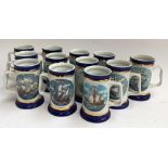 A set of 12 Danbury Mint sailing ship tankards, heightened in gilt, by Robert Devereaux