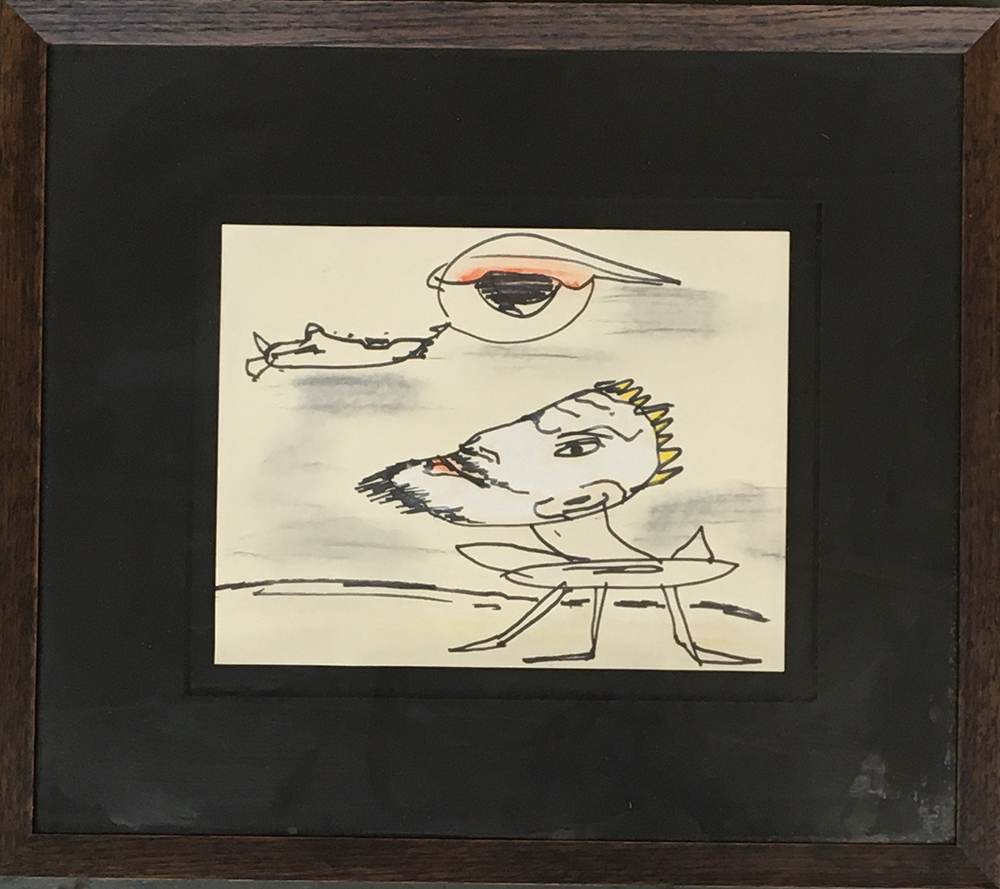 Moris Tepper (American), 'An Eye for an Eye', felt tip and crayon, 22x28cm, label on reverse 'West
