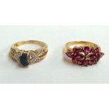 Two 9ct gold dress rings with coloured stones, gross weight 6.8g