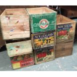 A lot of eight vintage wooden fruit crates, each approx. 32x50x23cmH