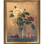 G. Schicht, still life of roses and cherries, 1940(?), oil on board, 37x28cm