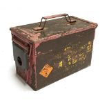 A metal ammunition box with carry handle
