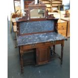 An early 20th century wash stand/dressing table, with marble top and back, adjustable bevelled