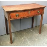 A 19th century mahogany bowfront side table, with single frieze drawer, on square sectioned legs