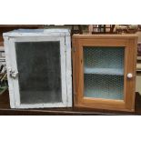 A vintage game larder, 46cmW; together with a pine bathroom cabinet, glazed with wire grill, 43.5cmW