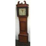 An oak and mahogany longcase clock, painted dial marked 'Henry Peach, Beaminster', the case