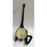 A five string banjo in soft case