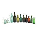 A collection of vintage green and brown glass bottles, 'Eldridge Pope, Dorchester' x2, 'John