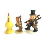 Three Goebel figurines, to include Apple Tree Girl, Chimney Sweep Boy and a Cockerel