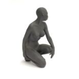 A signed Gilbert Carradine 20th century black bisque nude female figure, c.1950s, 25cmH