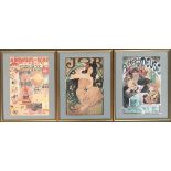 Three framed vintage French prints, to include Tobacco advertisements and Hot Air Balloons, each